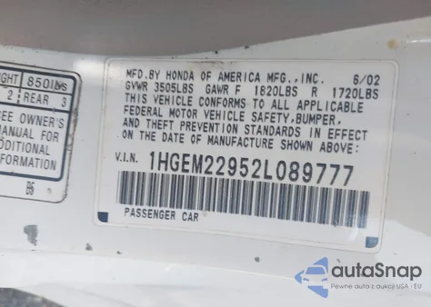 2002 Honda Civic Ex from USA, damaged, VIN 1HGEM22952L089777